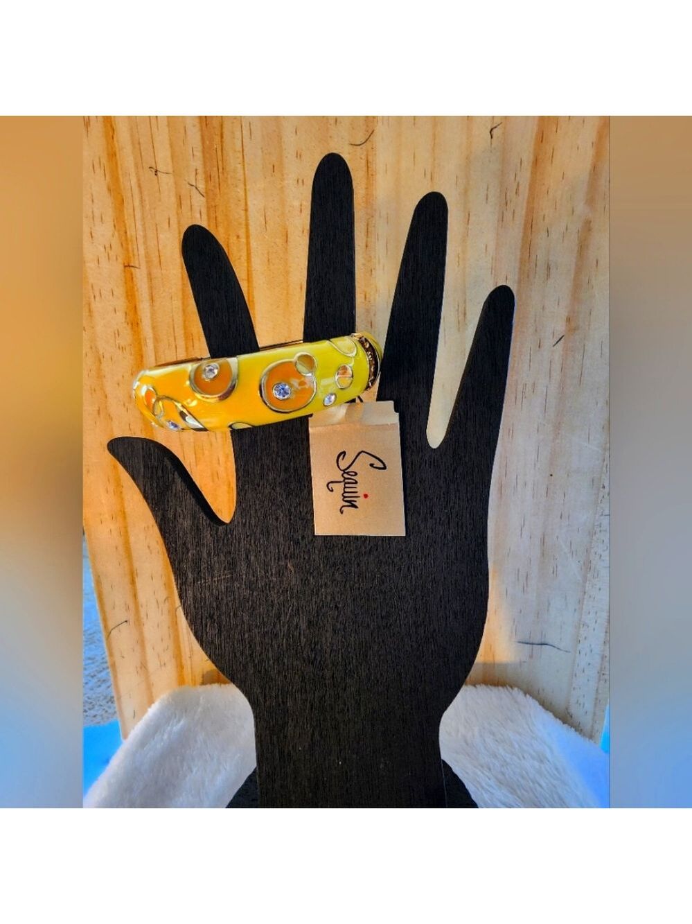 STUNNING Sequin™ Yellow Enamel & Crystal Hinged Bangle Bracelet – NWT